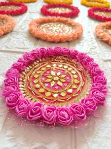 Colorful Floral Round Shape Candle Holder With Metal Stand Centerpiece Decoration With Rangoli Pattern Trending Diwali Decor - Product Image 6