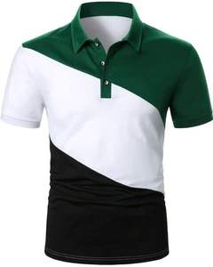 Menufecture Customized Men <b>Green</b> White <b>Black</b> Color Block Polo Shirt Short Sleeve Modern Fit Cotton Pique Casual Golf Sports - Product Image 1