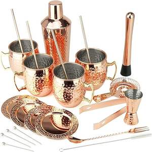 Tazas de cobre antiguo martillado, tazas de mula de Moscú, cobre puro con cuchara de paja y planta para paquete de regalo, boda y fiesta - Product Image 1