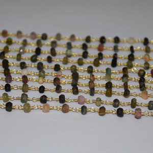 Cadena de Rosario con Cuentas de Turmalina Natural de Primera Calidad, Cadena de Cuentas Envueltas en Alambre Chapado en Oro para la Fabricación de Joyas - Product Image 1