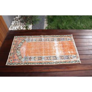 Tapis vintage 2,1x3,9 pieds, tapis turc, tapis à motifs floraux orange en laine - Product Image 3