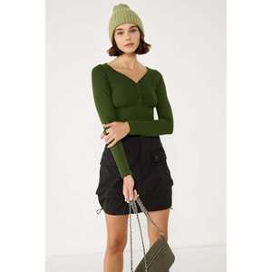 Body en T-shirt à col en V avec boutons, 100% coton, pour femmes, décontracté, ample, respirant, haut surdimensionné - Product Image 3