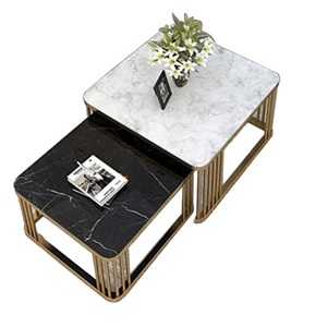 โต๊ะกาแฟหินอ่อนที่มีมุมสำหรับห้องรับประทานอาหารโต๊ะหินอ่อนที่มีกรอบโลหะใช้สำหรับตกแต่งทันสมัย - Product Image 1