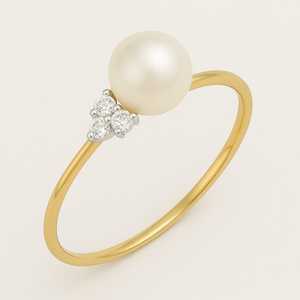Bague de mariage en or jaune 14k certifiée GIA avec perle plaquée rhodium et moissanite Bijoux fins pour les anniversaires de femmes - Product Image 1
