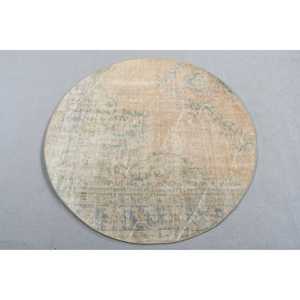 Tapis vintage 4,1x4,1 pieds, tapis turc rond, tapis persan beige - Product Image 1