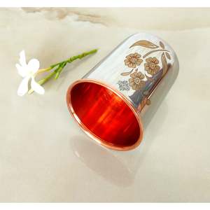 Verre en acier pur de 300 ml avec motif floral gravé, style élégant - Product Image 5