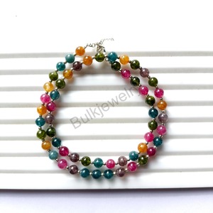 สร้อยคอทัวร์มาลีนธรรมชาติลูกปัดกลมเรียบขนาด6มม. เครื่องประดับอัญมณีหลากสีทำด้วยมือสร้อยคอลูกปัดของขวัญสำหรับเธอ - Product Image 4