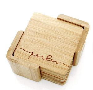 Posavasos de bambú redondos y cuadrados naturales con base de madera lisa de la India - Product Image 2