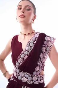 เหมาะสำหรับงานปาร์ตี้และการใช้งานชุดผ้านิ่มปักลาย Georgette ดูมีระดับ5.5ยาวอินเทรนด์ส่าหรีกับเสื้อ - Product Image 3