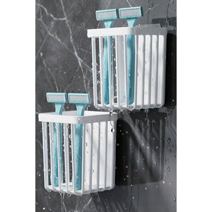Ensemble de 2 supports adhésifs en plastique pour salle de bain, organisateur multifonctionnel pour brosses à cheveux et peignes, étagère murale de cuisine avec porte-brosse à dents - Product Image 2