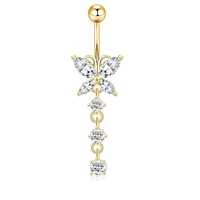 Pendentif Cœur en Acier Inoxydable Plaqué Or, Piercing de Nombril Fleur Petit Diable avec Zircon Cubique, Bijoux Personnalisés OEM