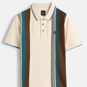 Customizable High Quality Front Logo Men's Embroidered Knitted 100% Cotton Solid Short Sleeve Vintage <b>Classic</b> Button-Up Quick - Product Image 1