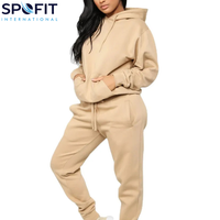 Conjunto de chándal de invierno para mujer de talla grande, dos piezas, con hombros caídos, sudadera con capucha y pantalones de chándal, color liso, ecológico, ropa casual, venta al por mayor, barato