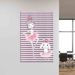 Toile imprimée Fille de ballet et lapin : Décoration murale rose pour chambre d'enfant, TOILE ENVELOPPÉE - Product Image 1