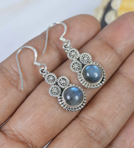 Pendientes bohemios hechos a mano de piedras preciosas de labradorita Flash azul de calidad Premium, pendientes de forma redonda de Plata de Ley 925 al por mayor - Product Image 1