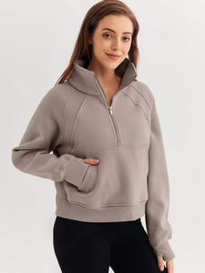 Sudaderas con capucha de alta calidad para mujer, sudaderas con media cremallera, chaquetas de lana, Tops, jersey de gran tamaño, cuello alto, cremallera, sudaderas cortas - Product Image 2