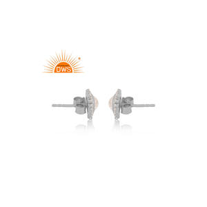 Mejor Venta de plata esterlina Zirconia cúbica natural y Arco Iris Luna piedra preciosa Stud pendiente joyería personalizada fabricante - Product Image 4