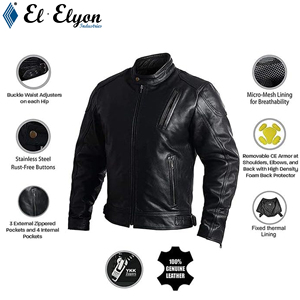 Chaqueta de Motocicleta de Invierno, Cuero Vacuno, Diseño a Cuadros, Bordado con Encaje, Ecológica, Resistente al Viento, Unisex, Estilo Casual, Forro Polar en la Parte Delantera - Product Image 2