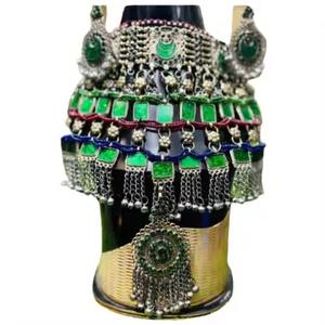 Conjunto de Joyería Afgana Kuchi Vintage para Mujer, Collar y Aretes Ligeros y Transpirables con Piedra de Circonio, Diseño Personalizado para Bodas - Product Image 3