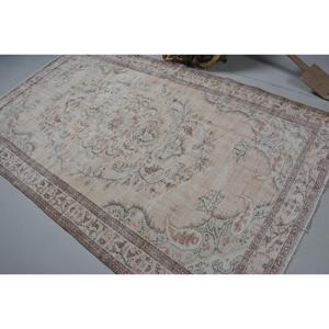Vintage Rug, 5.2x8.5 ft Turkish Rug, <b>Brown</b> White Moroccan <b>Wool</b> Rug - Product Image 4