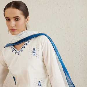 Top y pantalón de trabajo de secuencia bordada pesada de algodón para fiesta de boda de diseñador indio con impresión Digital Chanderi Dupatta - Product Image 1