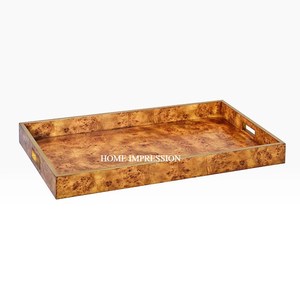 Plateau de service rectangulaire en bois artisanal pour un usage domestique, style classique, plateau personnalisable de qualité alimentaire pour le service de café et de thé - Product Image 1