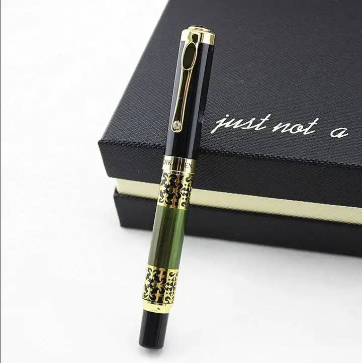 Роскошная позолоченная роликовая ручка с тонким наконечником и элегантной насадкой премиум-класса для корпоративных подарков бизнес-класса зеленого цвета