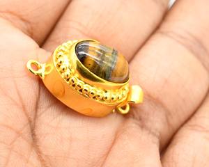 ไทเกอร์อายพลอย1-3สาระกล่องรูปไข่เข็มกลัดทอง18K 26X15X10MM ชุบสำหรับ B693ทำเครื่องประดับ - Product Image 2