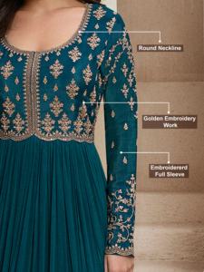 Conjunto de Kurta Anarkali con Bordado en Mezcla de Seda para Mujer, con Pantalón y Dupatta (G334-Morpeach), Estilo Salwar Étnico para Bodas, Todas las Temporadas - Product Image 5