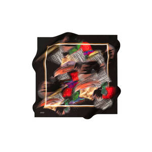 Écharpe carrée en twill de soie noire avec motif abstrait numérique - Product Image 1