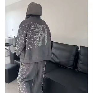 Vêtement de sport d'hiver personnalisé en gros, décontracté, vintage, délavé à l'acide, imprimé, écologique, avec capuche en polaire, strass, 440 g/m² pour hommes - Product Image 4