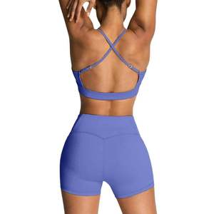 Conjuntos de entrenamiento lavados Vintage sólidos para mujer, trajes de Yoga, Sujetador deportivo, mallas de cintura alta, ropa de gimnasio, chándal de secado rápido de 2 piezas - Product Image 4