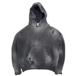 High Quality Distressed Sun Faded 100% Cotton Fleece Hoodie Heavyweight <b>Men</b> Hoodie Distressed Sun Faded Acid Wash <b>Men's</b> Hoodies - Product Image 6
