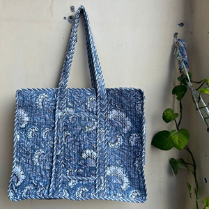 Bolso de fin de semana bohemio hecho a mano indio personalizado, bolso de hombro acolchado, bolso de compras, bolso de hombro Floral con estampado de mano de algodón - Product Image 1