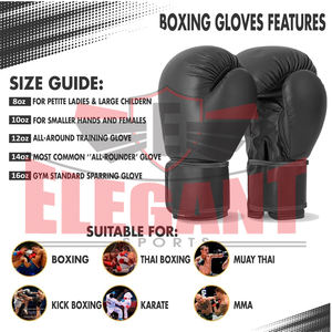 Gants de boxe d'entraînement pour adultes en cuir PU de la plus haute qualité couleur unie élégante pour les sports et les arts martiaux - Product Image 3