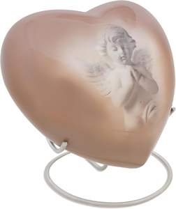 Urna en forma de corazón de bendición de ángel para cenizas humanas, urna de entierro para adultos de cremación hecha a mano, satén para cenizas incluidas, urna de tamaño personalizado - Product Image 3