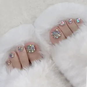 Aurora Colorful Diamond False Toe Nails Wearable Rhinestones Designs Phototherapy Toe Press On Nails Toe