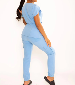 Conjunto de Top y pantalón para mujer, venta al por mayor, conjuntos de uniformes, manga corta, Color sólido, de talla grande, uniforme médico de entrenamiento - Product Image 5