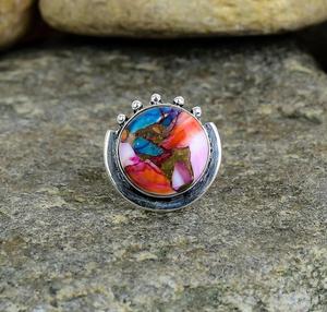 Bague Dahlia Turquoise Rose Bijoux de Taille Personnalisée en Argent Sterling avec Oyster Épineuse Kingman Turquoise Perfect Christmas - Product Image 1