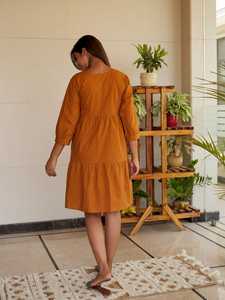 Robe Maxi d'été de haute qualité pour femmes élégante décontractée longueur au genou teinture unie taille naturelle tissée robe de mode écologique - Product Image 6