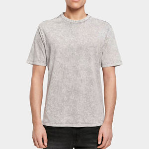 Camiseta lavada con ácido para hombre, camisetas vintage de gran tamaño con dobladillo rasgado, Camiseta de algodón 2025 100% para hombre, Camiseta holgada estampada - Product Image 5