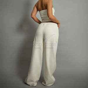 Ensemble streetwear pour femmes, sweat-shirt court d'hiver avec pantalon ample, 100% coton, épaules tombantes, ensemble 2 pièces - Product Image 4