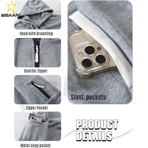 Sweat-shirt à capuche décontracté pour homme, pull à manches longues avec fermeture éclair quart de tour et poche kangourou - Product Image 5