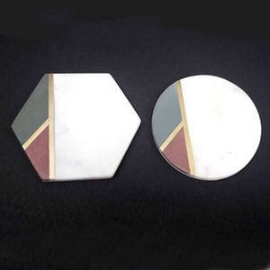 GREY <b>Marble</b> <b>COASTER</b> with Inlay WORK Custom Size Luxury <b>Marble</b> Stone& Metal Inlay Cup <b>Coaster</b> for Tea or Coffee Stone <b>Coaster</b> - Product Image 2