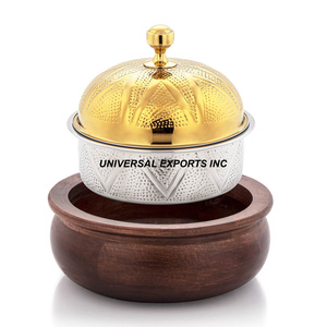 Hotpot de madera con acabado de nogal, de forma redonda cazuela hecha a mano, calentador de alimentos de Metal de diseñador elegante clásico - Product Image 5