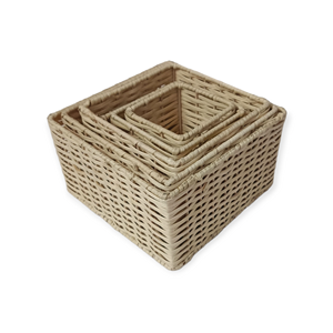 Paniers en rotin en osier naturel de forme carrée tissés à la main avec poignées pour organisateur de stockage de table et de ménage - Product Image 1