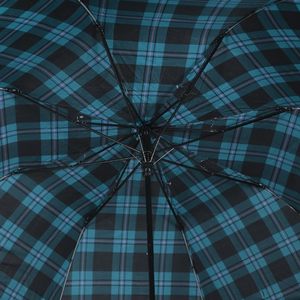 Acquamarina Tartan 8-costole apertura automatica Mini ombrello pieghevole con tracolla fodera in tessuto Pongee - Product Image 2