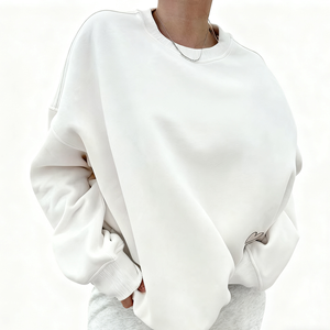 Custom Luxury Winter Knitted Polyester/Cotton Blend Fleece Crew Neck <b>Sweatshirt</b> <b>Embroidery</b> Batwing Sleeves for Women Front Logo - Product Image 1