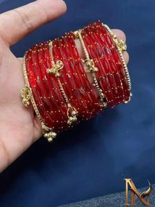 Pink Lampwork Bangle Set Silver Plated Bezel Setting <b>Crystal</b> Bell Charms Women's Wedding Jewelry Fashion <b>Bracelets</b> Romantic - Product Image 6
