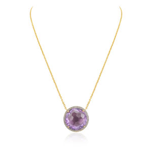 แฮนด์เมด100% ฟุตบอลทรงกลมธรรมชาติพลอยอเมทิสต์และเพชร14K สร้อยคอพลอยสีเหลืองทอง - Product Image 1